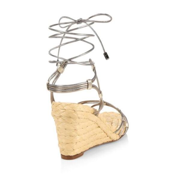Alexandre Birman Leona Ankle-Wrap Metallic Leather Espadrille Wedge Sandals 38 - Picture 3 of 9